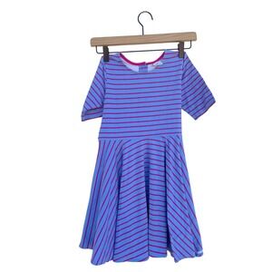Florence Eiseman Girls Dress Blue Pink Striped Fit & Flare Casual Tie Back, Sz 6